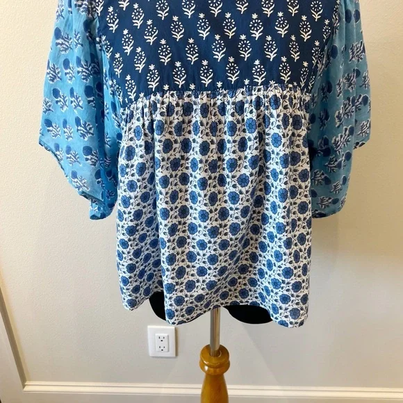 Emerson Fry Patchwork Blues Organic Basalie Top - Picture 7 of 11